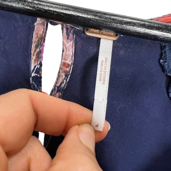 Free People Eyes On You Blue Floral Long Sleeve Tunic Mini Dress 4 - Picture 5 of 14